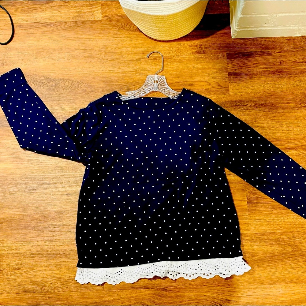 Polka Dot Sweater Shirt with Lace Trim - Women’s Size Medium Petite